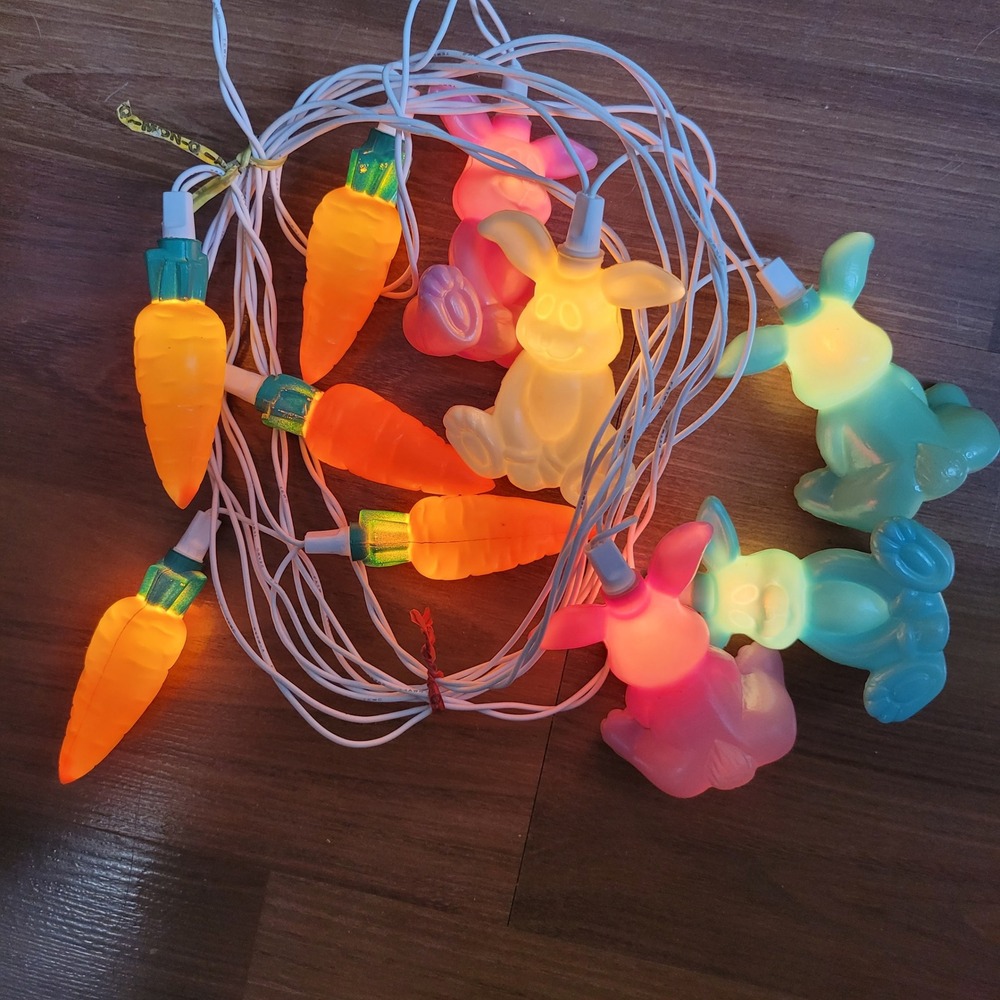 Vintage Rabbit Bunny String Light 8ft Easter Carrots Pastel Blow Tested Working